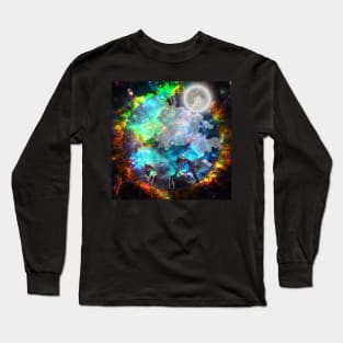 Moon in fantasy space with clock face Long Sleeve T-Shirt